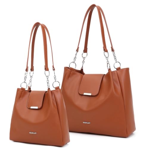 Image of BESMART Denim Tote Bag for Women, Large PU Leather Canvas Shoulder Bags with Circle Chain