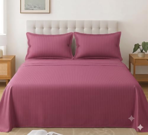 Image of Satin Striped Glace Cotton Double bedsheet with 2 Pillow Cover | Soft & Smooth Finish | Double Bed bedsheet 90 x 90 Inch | Pillow Cover 18 x 28 Inch | Breathable, Fade Resistant