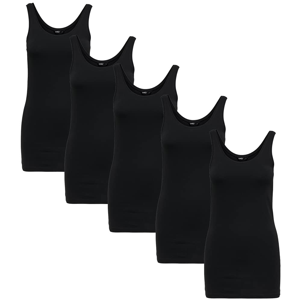 ONLY Tank Top Lang, Schwarz/Weiß, 95% Baumwolle, 5% Elasthan, 1er - 5er Pack