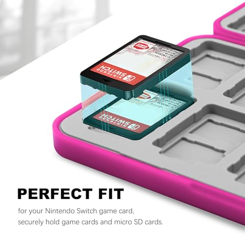 Image of FYY Nintendo Switch Game Case Holder for Switch 2 Cartridge Case with 24 Game Card Slots & 48 Micro SD Card Slots, Hard Shell, Silicone Lining Magenta