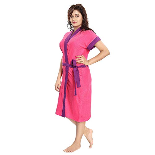 Image of bathrobes terry cotton free size bathrobe for women, bathsuit fit up to 42 inches chest size ladies - Purple Belt Rani bathrobe