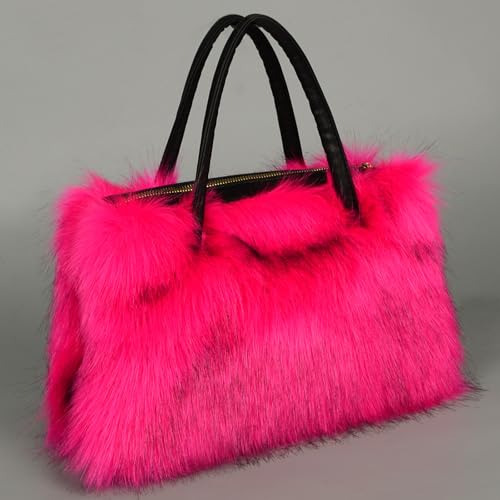 Image of Winter Furry Handbag Soft Faux Fur Leather Bag Lightweight Travel Bag Cute Women's Shaggy Purse