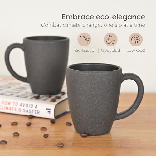 Eha Earth-Friendly Classic Coffee Mug | 300 ml | Made with Rice Husk & Bamboo Fibers | Microwave Safe (Reheat only) | for Hot & Cold Coffee, Milk & Tea Cup | Matte Finish Mugs | Charcoal | 1 Unit