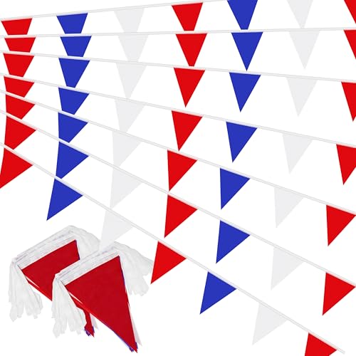 Red White and Blue Pennant Banner Flags String Red White Blue DIY Triangle Garland Flags for Patriotic Celebrations Store Openings Weddings Kids Party Garden Decoration 66 Feet 60 Pcs