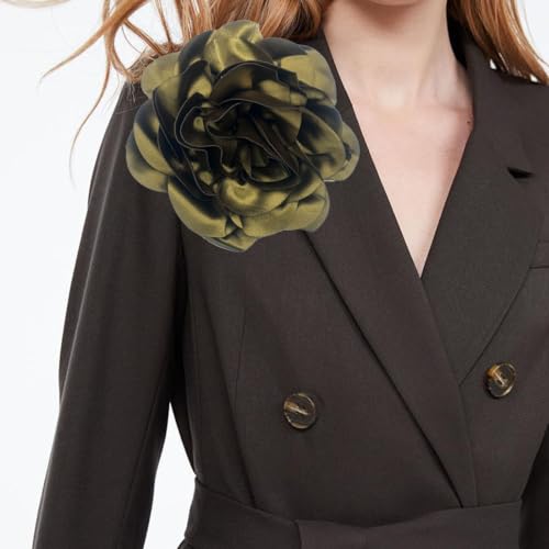Image of Dainty Fabric Rose & Camellia Flower Oversized Brooch Pins & Hair Clip - Large Lapel Pin, 4.3in /7.5in