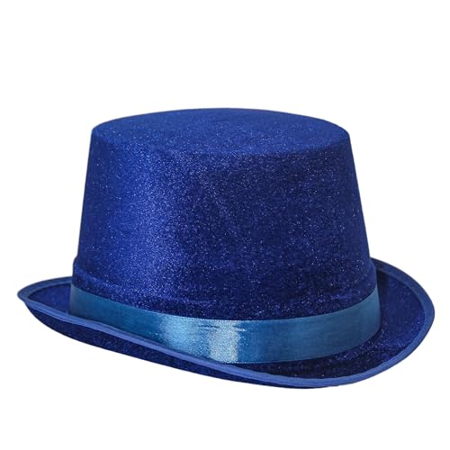 Carnavalife, Chapéu de piada, chapéu de copa, de feltro cetim, chapéu mágico com fita de cetim para carnaval, Halloween, festas, etc (azul, adulto)