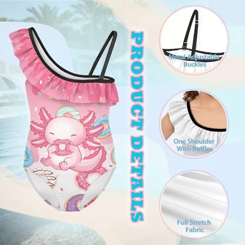 Image of Ladybug Swimsuits for Girls 5-14 One Piece Bathing Suit Kids One Ruffle Shoulder Beach Sport Swimwear