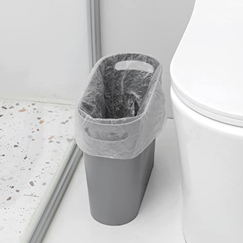 Image of rejomiik Small Trash Can, Slim Garbage Can Plastic Waste Basket with Handles 3.5 Gallon Container Bin for Narrow Spaces Bathroom, Bedroom, Kitchen, Office at Home, 2 Pack Grey
