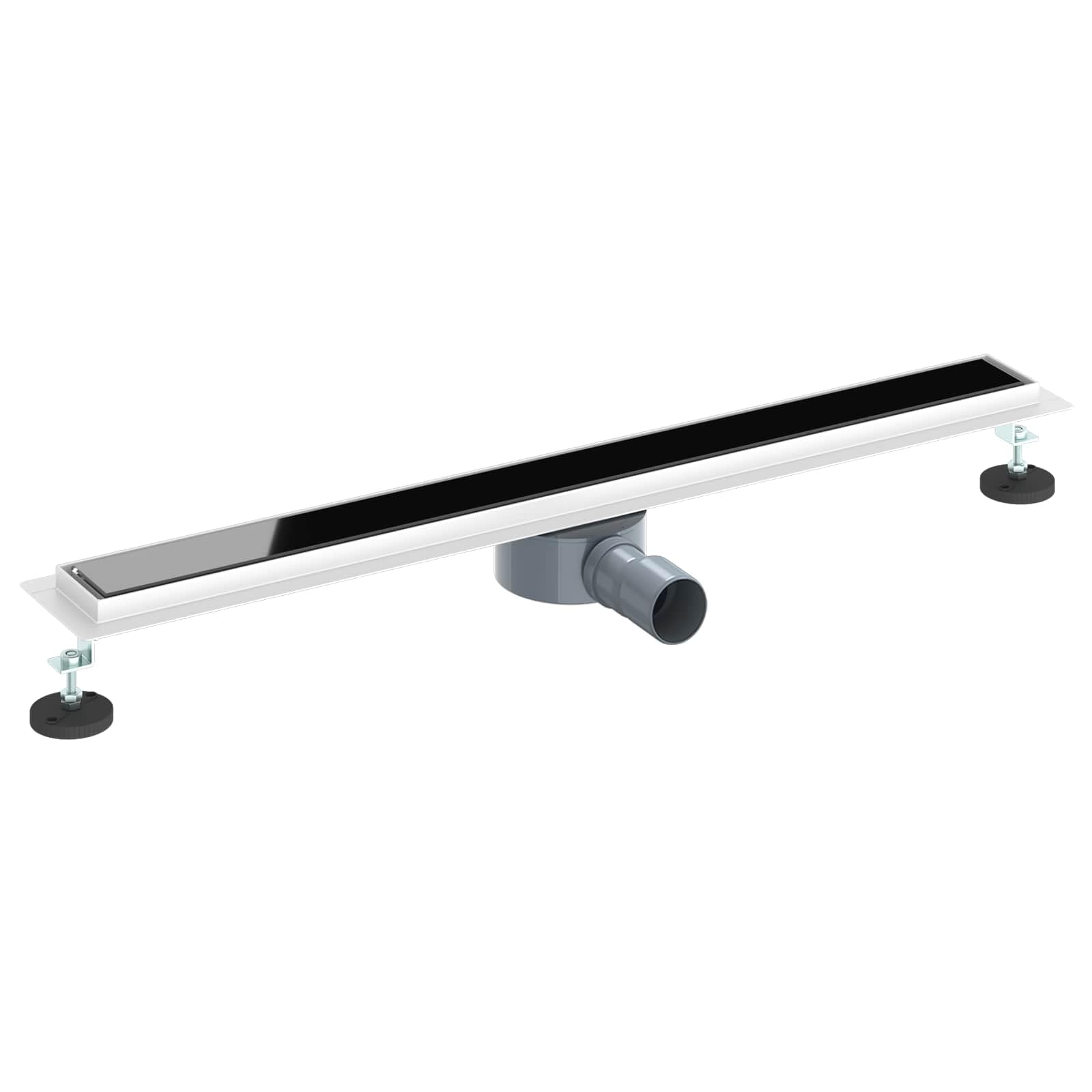Canaleta de ducha de 80 cm, color negro, acero inoxidable 304, con cubierta de cristal y sifón de 360°, desagüe de ducha regulable en altura para baños modernos