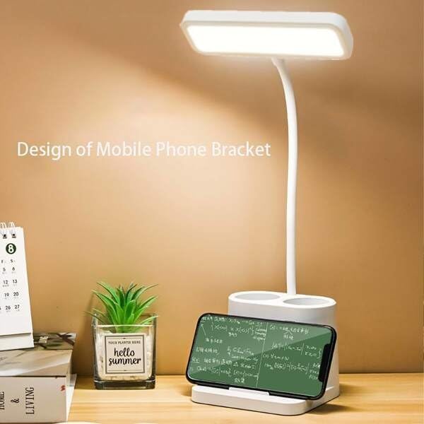 Image of One94Store LED Desk Lamp with Pen & Phone Holder - USB Charging Study Lamp with Touch Sensor, Adjustable Brightness, Eye Protection Light & Foldable Table Lamp for Students, Reading & Office
