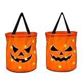 ハロウィン 手提げ袋 2個 お菓子袋 かぼちゃ バッグ LED ポーチ かわいい キャンディーバッグ 子供用 大容量 ハロウィンバケツ お菓子入れ物 キッズ 贈り物 飾り 雰囲気 イベント 小道具 トリックオアトリート 2pc