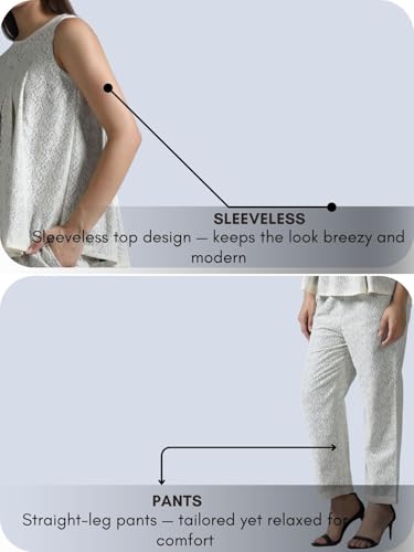 Image of GRECIILOOKS Co-Ord Set for Women stylish Solid| Jumpsuit For Women's Stylish | Dress | Travel | Sheer Cotton Textured Sleeveless Top And Straight Pants