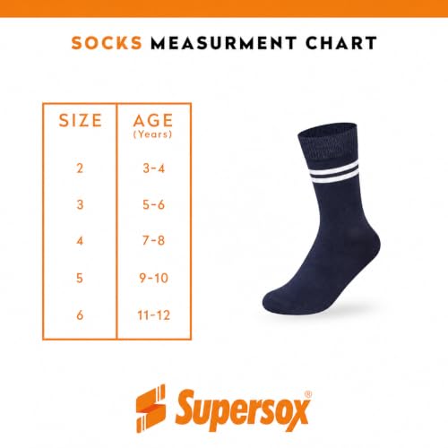 Image of Supersox Regular School Uniform Socks for Kids | Navy Colour-White Stripe | Combed Cotton, Breathable, Moisture Absorbent & Anti Odour | Extra Durable Welt for All-Day Comfort | Pack of 5