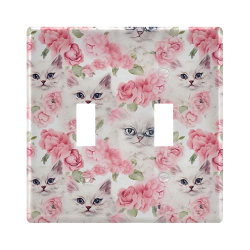 UMIRIKO Cute Cat Pink Flower Light Switch Cover Plate Covers Decorative Double Toggle Home Decor 202a8521