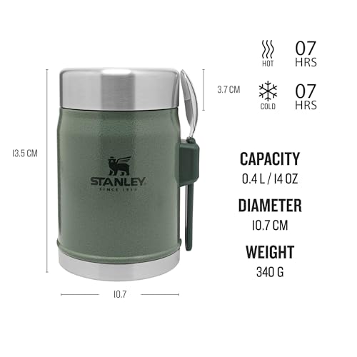 STANLEY 1913 Classic Legendary Food Jar 0.4L With Spork - Keeps Cold For 7 Hours - BPA-Free Stainless Steel Soup Flask - Leakproof - Dishwasher Safe - Hammertone Green - Image 2