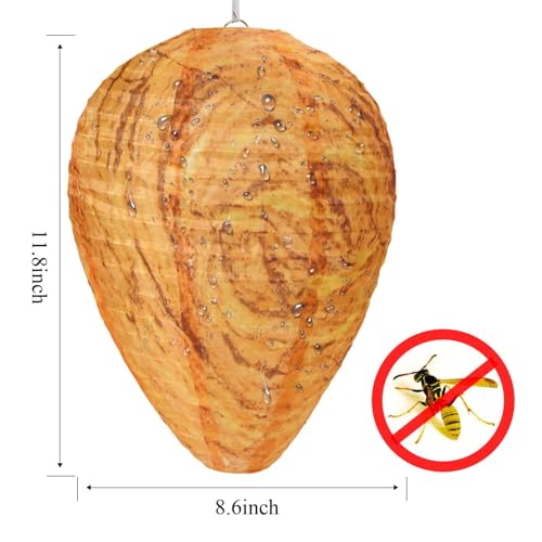 DECYOOL 4 Pack Wasp Nest Decoy Hanging Wasp for Wasps Hornets Yellow Jackets Outdoor Waterproof Material (Orange)