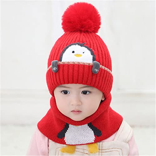 Kids Winter Hat and Scarf Set, Penguin Pattern Warm Wool Beanie Hat and Scarf for Infant Toddler Boy Girl 1-4 Years Old4