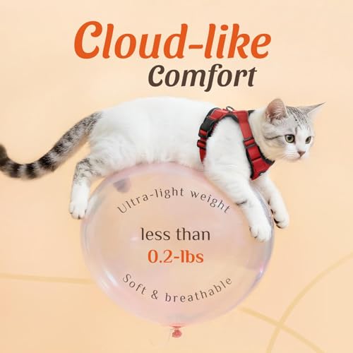 Image of Dooradar Cat Harness and Leash Set, Escape Proof Safe Adjustable Kitten Vest Harnesses for Walking, Easy Control Soft Breathable Mesh Jacket with Reflective Strips for Cats, Red, S