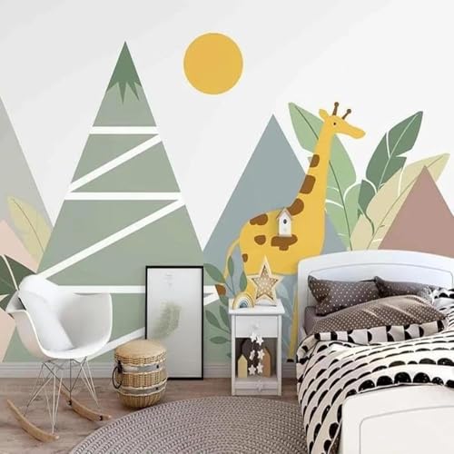 Tzxztt Dibujos Animados Plantas Jirafa Geométrico Picos De Montaña Papel Pintado 3D Seda Texturizada Primera Calidad Neutros Material Ideal Para SalóN Dormitorio-200cm×140cm