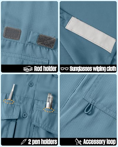 33,000ft Men's Fishing Shirts Lightweight Cool Quick Dry Sun Protection UV Short Sleeve Shirt for Casual Hiking Safari Travel3
