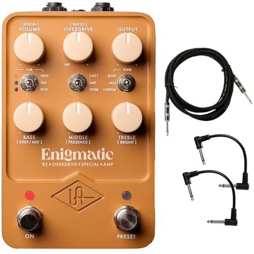 Universal Audio UAFX Enigmatic '82 Overdrive Special Amp Pedal - Bundle with Instrument Cable and 2 Patch Cables