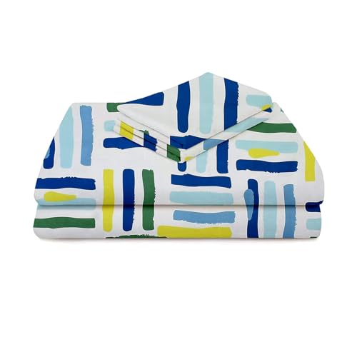 Image of Glace Cotton Printed King Size Double Bed Elastic Fitted Bedsheet with 2 Pillow Cover (Modern Line)