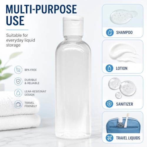 Image of MAPPERZ Empty Clear Refillable Bottles Travel Size, Cosmetic Containers Small Leak Proof Squeeze Bottles with White Flip Top Cap for Toiletries, Shampoo, Round, 100ml, Pack of 3