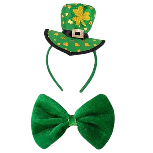 St Patrick's Day Dog Headband - Green Bow Tie Set | Soft Elastic Pet Accessories with Comfortable Fit, Holiday Costume with Festive Style For Birthday Home Room Outdoor Park Garden Lawn