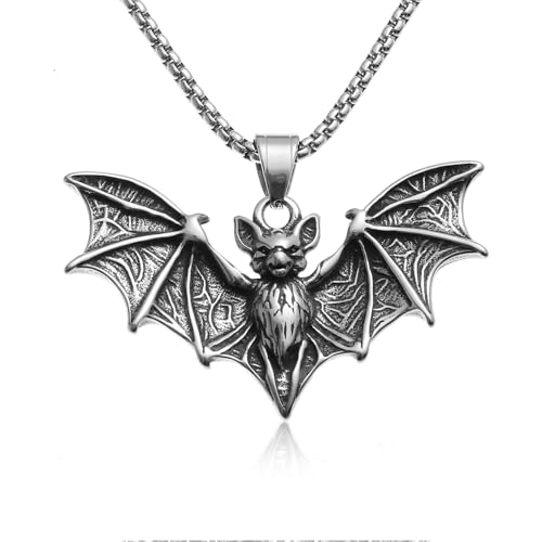 Gothic Bat Necklace, Stainless Steel Vampire Bat Pendant, Halloween Goth Necklace for Men and Women