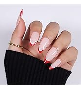 Celepaty Press on Nails Medium Almond Fake Nails with Designs Christmas Hat False Nails Kit Full ...