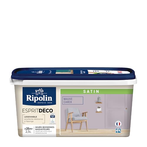 RIPOLIN - Peinture Intérieure Multi-Supports – Murs, Boiseries & Radiateurs – Ultra-Couvrante – Lessivable – Application Facile – Ecolabel - Satin -...