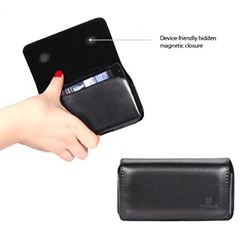 Black Leather Phone Case Cover Pouch Holster Swivel Belt Clip w Loops for Motorola Droid Turbo 2, Moto Z Droid - Samsung Galaxy J7, Note 3 4 5, S6 Edge+, S7 Edge, S8