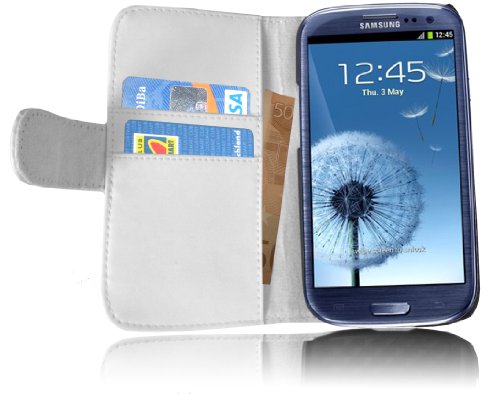 Cadorabo Funda Libro para Samsung Galaxy S3 / S3 Neo en Blanco Polar   Cubierta Proteccíon de Cuero Sintético Liso con Tarjetero y Función de Suporte   Etui Case Cover Carcasa