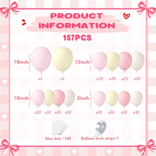 Image of Pink and Yellow Balloon Arch Garland Kit 157pcs, Pastel Pink Light Pink Yellow Sand White Balloons Arch Kit for Birthday Baby Shower Bridal Shower Wedding Bee Bear Themed Party Decorations