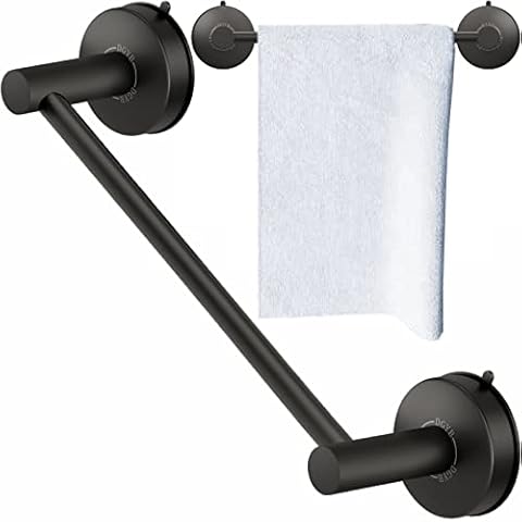 DGYB Suction Cup Towel Bar for Bathroom 17 Inch Matte Black Towel Holder Stainless Steel Premium Kitchen Towel Rack Wall Mounted Cover