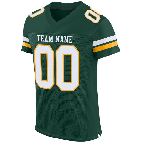 Customized Football Jersey, Custom Football Jersey, Green White-Gold Mesh Football Jersey, Custom Football, Youth Football Jersey, Personalized Jersey, Football Jerseys, Personalized Football Jersey