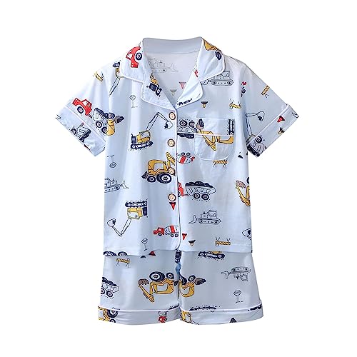 Boys Girls 𝐏ajama Set 2PCS Kids Toddler 𝐒𝐥𝐞𝐞𝐩wear Outfits, Short Sleeve Button Down Shirts + Shorts Summer 𝐏Js