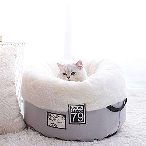 XXDYF Marshmallow Bed Cat Bed, Round Plush Donut Cats Nest Bed Cushions Anti-Slip and Washable Bottom for Dog Cat Sleeping,Gray,M