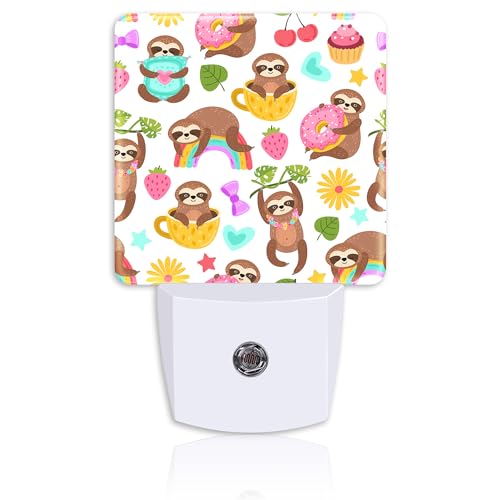 Image of Cute Sloths Eat Dancing or Dream Night Light for Kids Girls Boys,LED Night Light Plug into Wall with Dusk to Dawn Sensor for Room Decor,Hallway,Kitchen,Bathroom,Nursery,Stairs