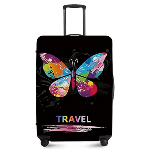 ANNA QUEEN Colorful Butterfly Travel Luggage Cover -Stretchable Airplane Suitcase Protector Sleeve,Universal Washable Fit for 20-26 Inch Checked Baggage,Water Resistant Durable Luggage Protector