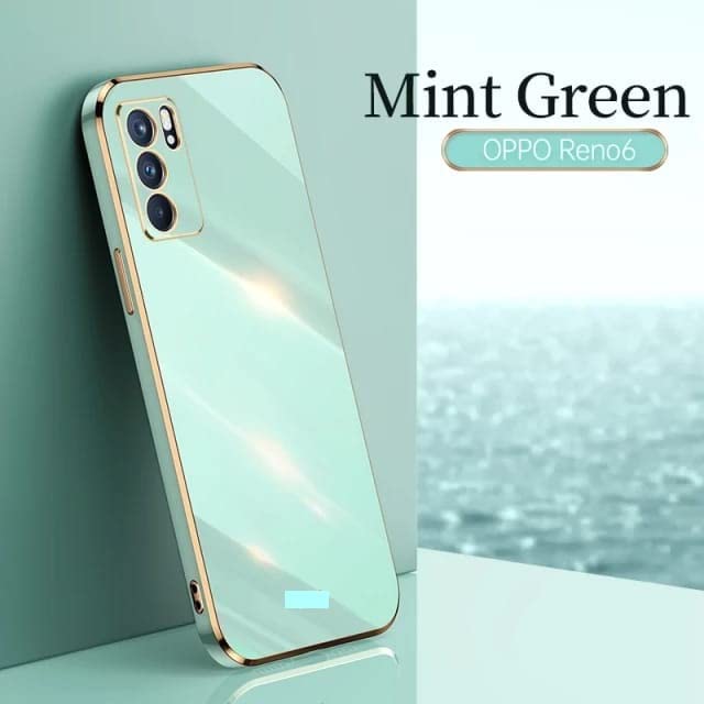 Image of Apurb Store for Oppo A16 Plating Square Gold Frame Phone Case Luxury Soft Silicone Back Cover (for Oppo A16, Mint Green)