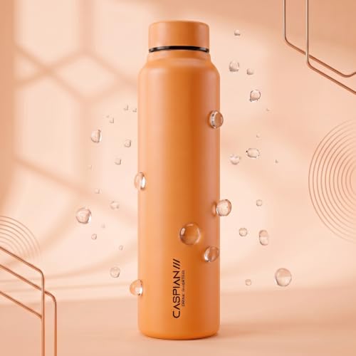 Image of CASPIAN / / / Astra Stainless Steel Water Bottle 1 litre (1000 ml) | Single Wall, Leakproof & BPA-Free | Reusable Metal Bottle for Fridge, Home, Office, Gym, School & Travel, Tangerine, Pack of 1
