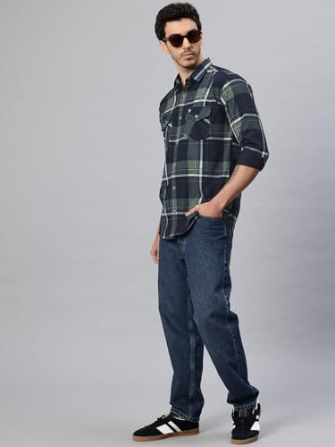 Image of Majestic Man Men's Pure Cotton Cargo Checks Shirt with Dual Flap Pockets - Slim Fit | Full Sleeve | Casual Wear | Trendy & Comfortable