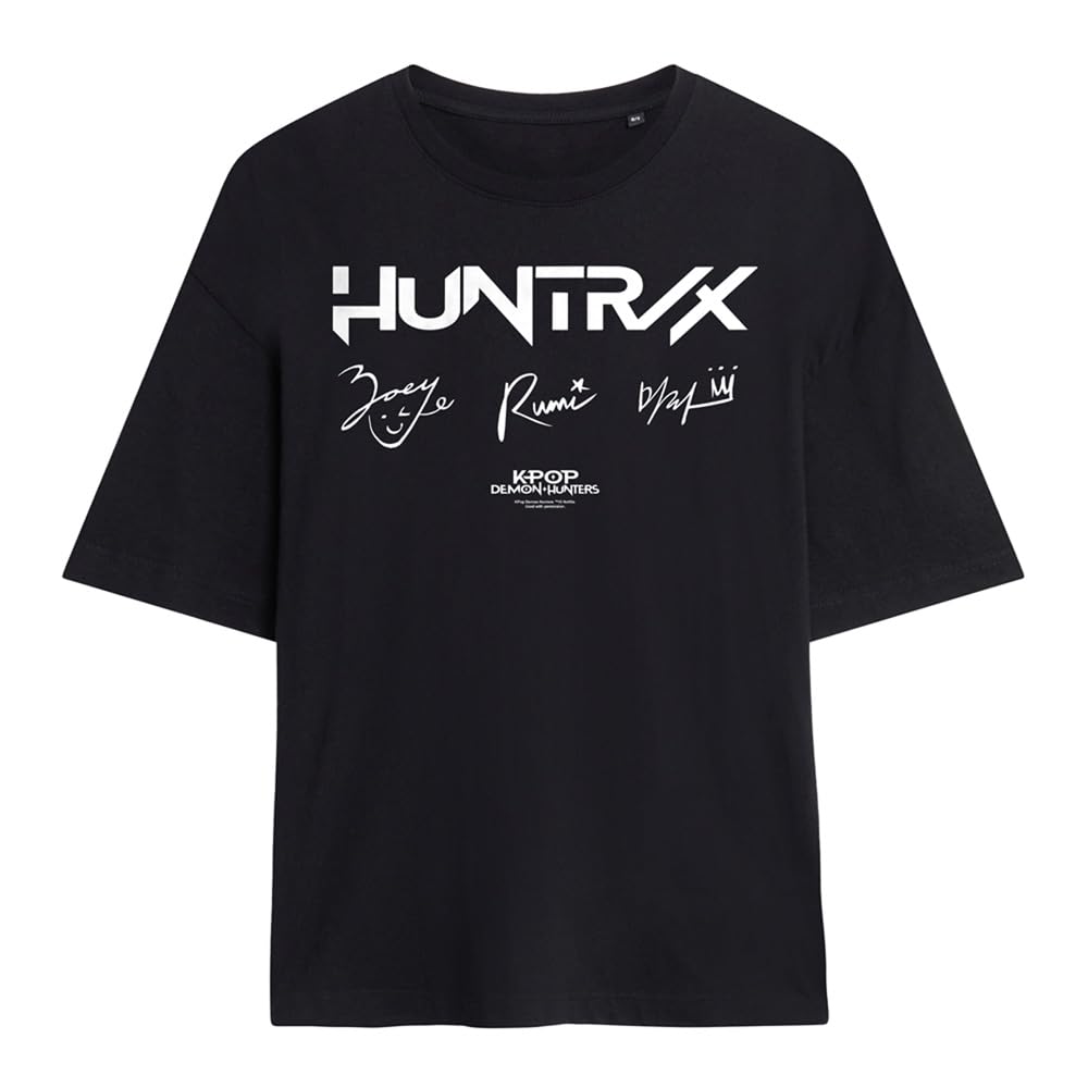Kpop Demon Hunters Huntrix Signatures Ladies Oversized T Shirt, Black, Medium