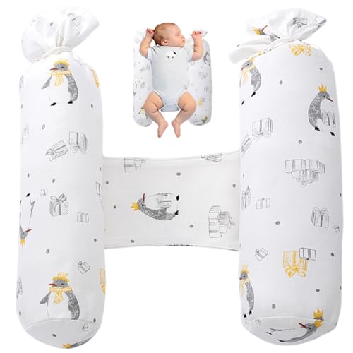 Almohada antivuelco para bebé, 1 par de almohadas ajustables para dormir de lado para bebé, posicionador de sueño para bebé antivuelco en forma de algodón suave, almohada extraíble y lavable para abra