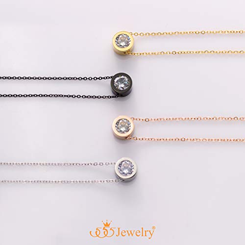555Jewelry Stainless Steel Round CZ Solitaire Sparkly Bezel Pendant Necklace4