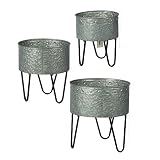 A&B Home Set of 3 Round Galvanized Planter Tub On Stand, Metal Tubs Planter Indoor Outdoor Decor Garden Flower Plant Pot Farmhouse Décor (12' H, 14' H, 16' H)