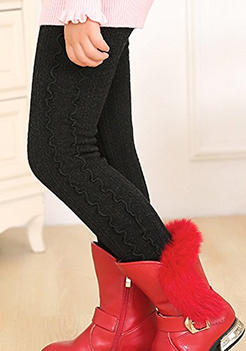 Girls' Warm Winter Cable Knit Footless Tights Fleece Lined Leggings2