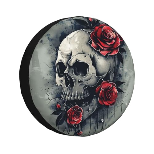 Image of Skulls and Roses Spare Tire Cover Weatherproof Universal Wheel Protectors Halloween Wheel Covers for Rv Camper Travel Trailer SUV Truck 14 Inch