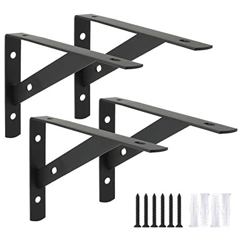Ouvin Wall Mounted Shelf Brackets 4 Pack Triangle Shelf Brackets for Shelves Iron Shelf Supports with Screws Right-Angle Corner Brace (6inch) Black Cover